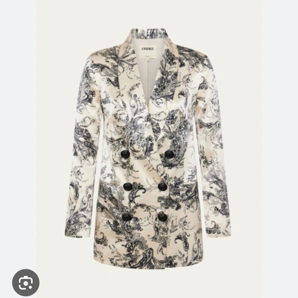 NWT L’AGENCE Jayda Relaxed Double Breasted Silk Blazer - Cream Black - Size 12